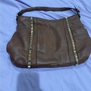 Coach Brown Leather Shoulder Bag with Studded Accents